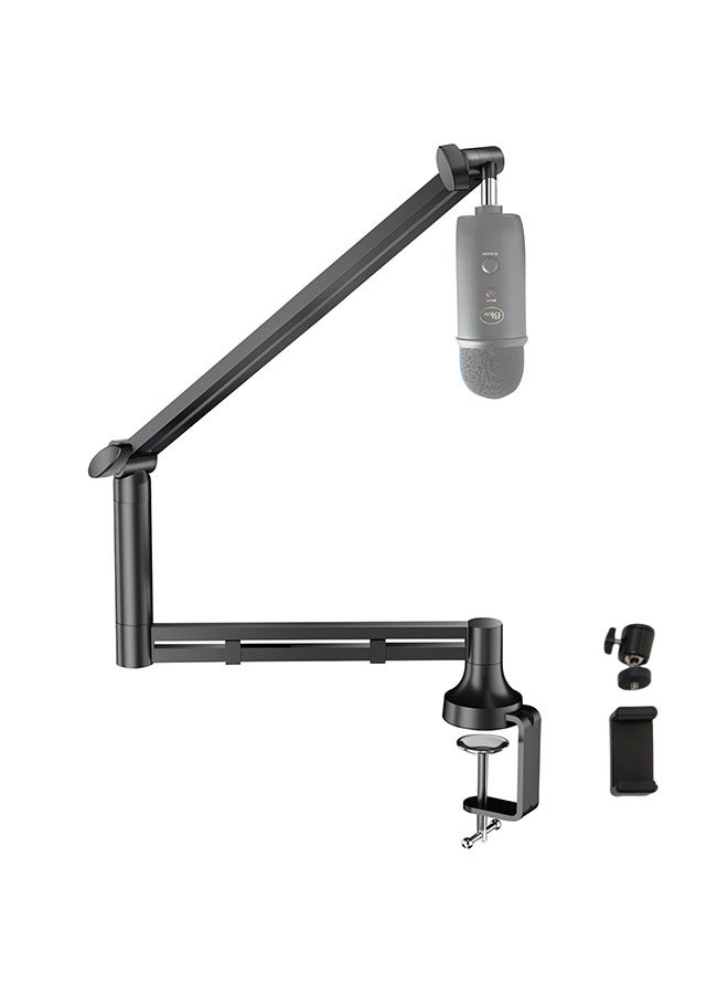 WALALLA Professional Low-Profile Mic Arm for Blue Yeti - Upgraded 7cm Wide Clamp & Integrated Cable Management, Heavy Duty Boom Stand for Streaming/Podcasting/Gaming - Image 1